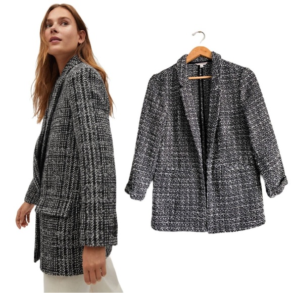 $128‼️Nanette Lepore Black White Tweed Open Front Blazer Classic Career Relaxed - Picture 1 of 11